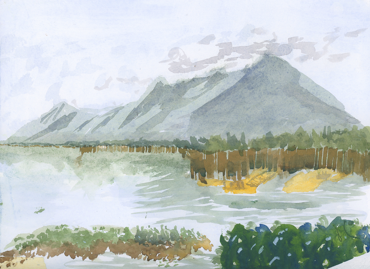 A watercolor painting of a landscape in China